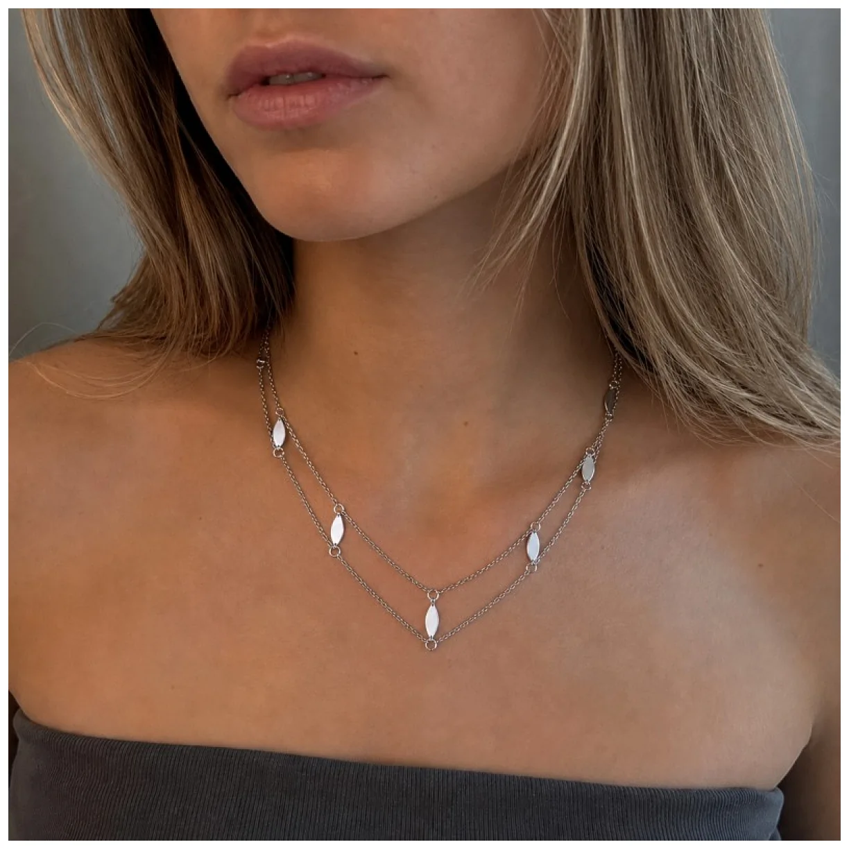NASZYJNIK CHOKER podwójny, łezki srebrny - obrazek 2