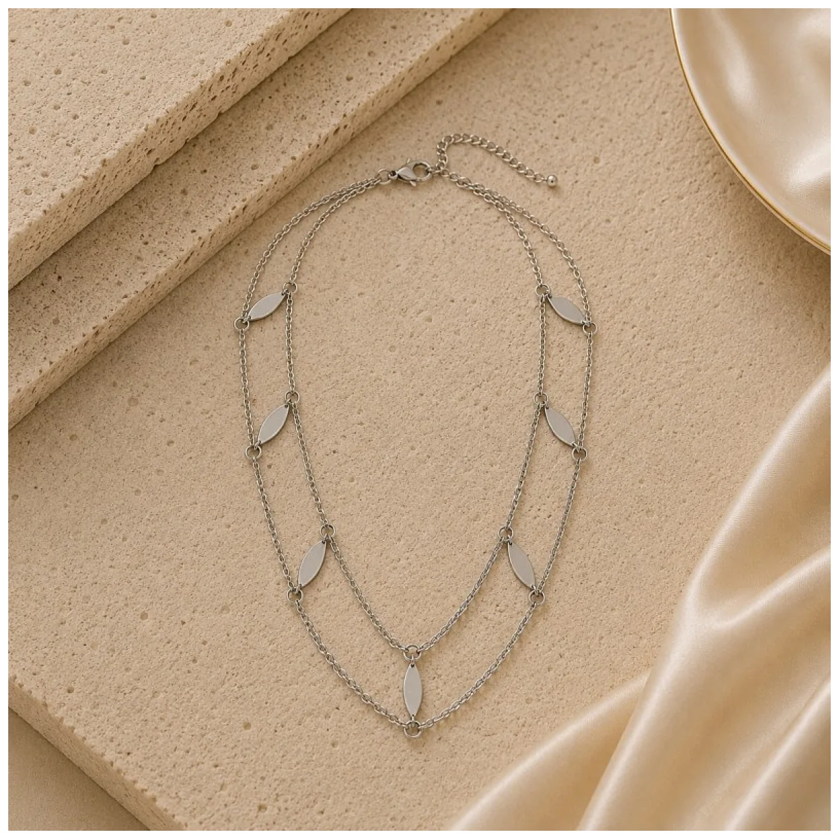 NASZYJNIK CHOKER podwójny, łezki srebrny - obrazek 3
