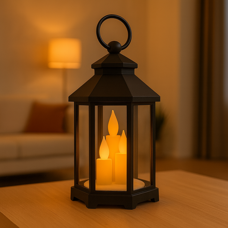 Lampion dekoracyjny LED z imitacją świec 12 x 21 cm - LAMP53 - obrazek 2