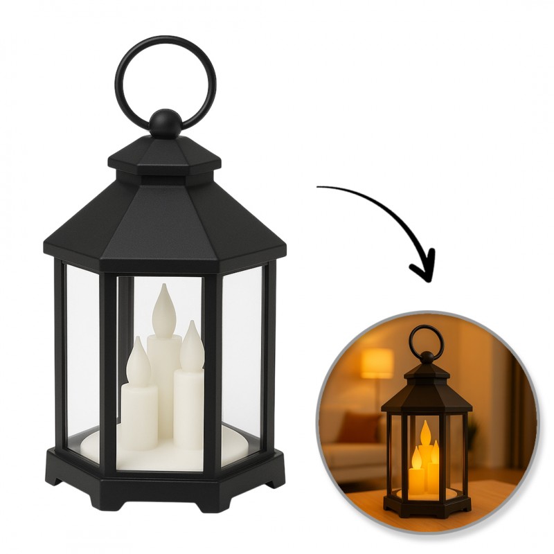 Lampion dekoracyjny LED z imitacją świec 12 x 21 cm - LAMP53