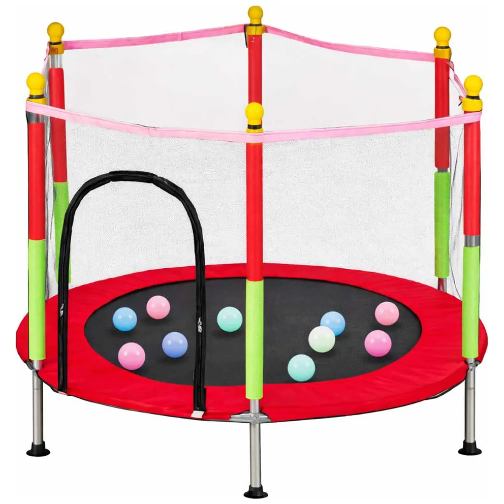 Trampolina do domu ogrodu dla dzieci siatka piłki 140cm 55inch czerwona - obrazek 6