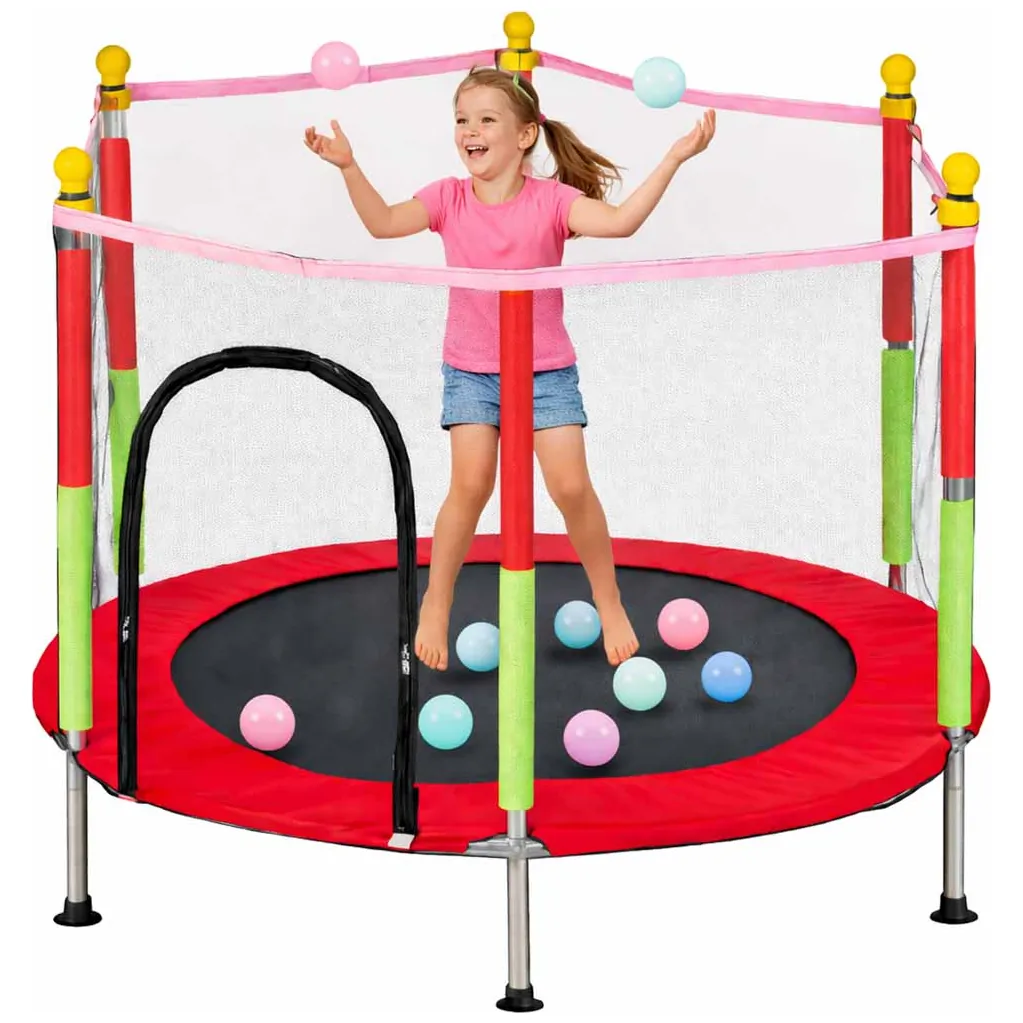 Trampolina do domu ogrodu dla dzieci siatka piłki 140cm 55inch czerwona - obrazek 7