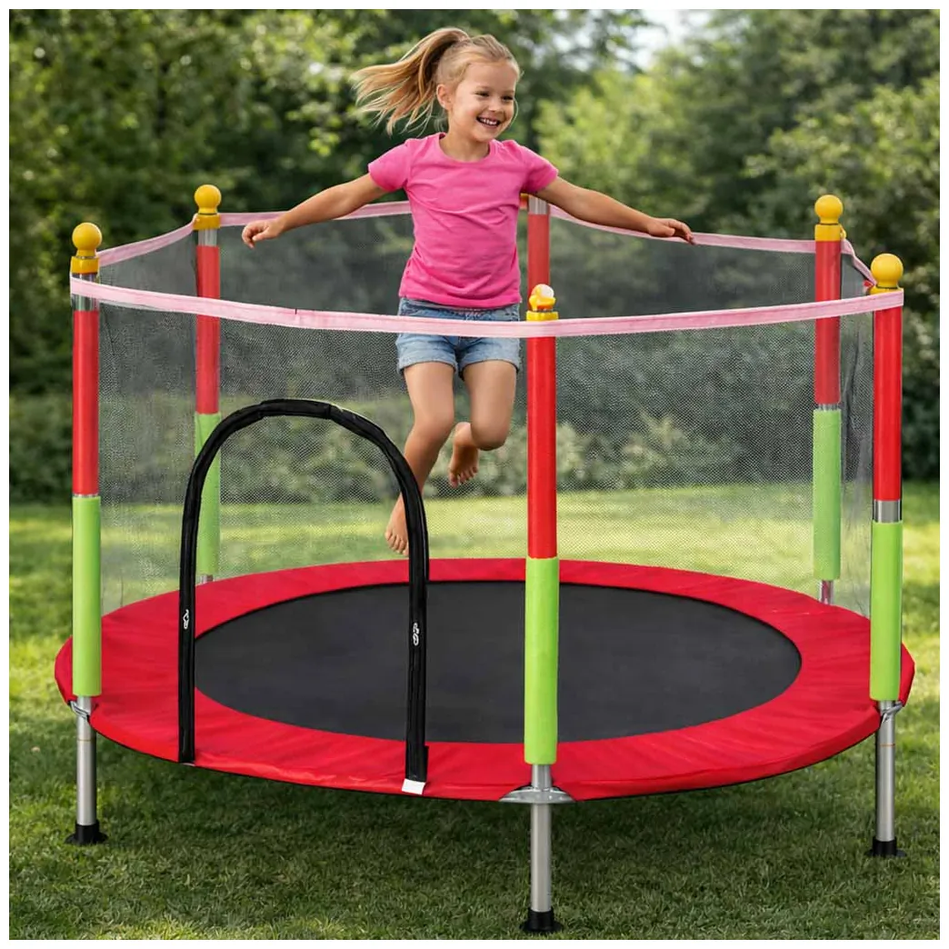 Trampolina do domu ogrodu dla dzieci siatka piłki 140cm 55inch czerwona - obrazek 8