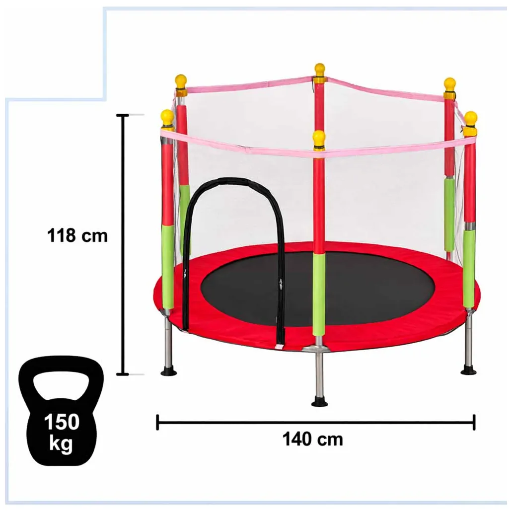 Trampolina do domu ogrodu dla dzieci siatka piłki 140cm 55inch czerwona - obrazek 9