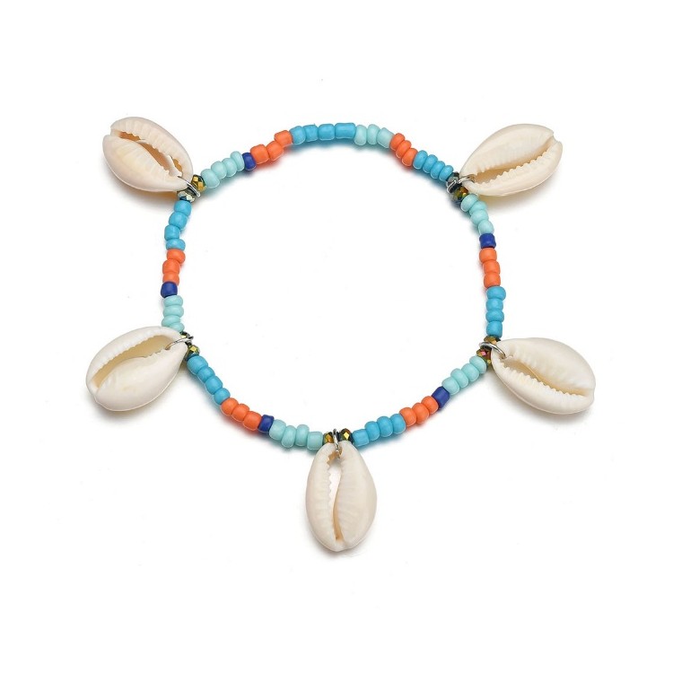 Bransoletka muszelki na rzemyku wiszące B355 - obrazek 2