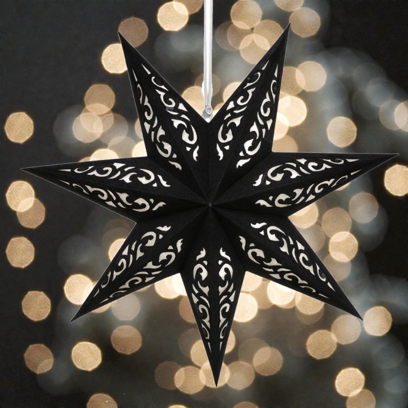 DUŻA GWIAZDA PAPIEROWA ŚWIĄTECZNA AŻUROWA welurowa czarna 60 cm WITRAŻ 3D WG17 - obrazek 3