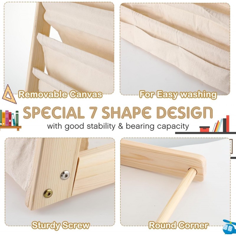 Regał, 6 poziomowy stojak, organizer na książki z kieszonkami 79 x 60 cm SZ45 - obrazek 9