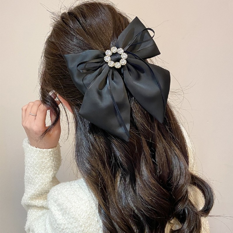 Spinka klamra do włosów Czarna Kokarda z diamencikami XL SP441CZ - obrazek 3