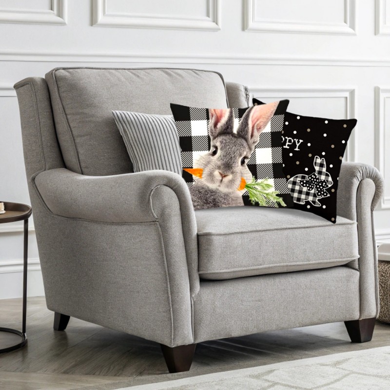 Lniana poszewka na poduszkę 45 x 45 cm KRÓLICZEK Black & white POD234 - obrazek 2