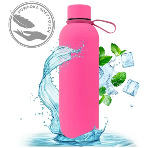 Bidon, butelka termiczna 500ML, stal nierdzewna z powłoką SOFT TOUCH fuksja BD46F