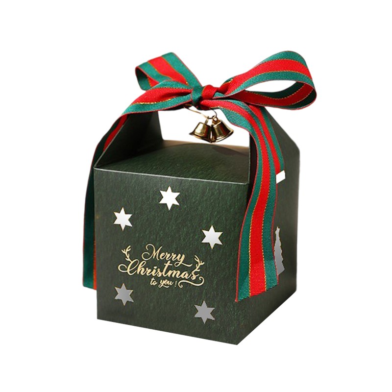 Pudełko PREZENTOWE ozdobne zielone, MERRY CHRISTMAS z kokardą 10x10x10 cm OPO40 - obrazek 2