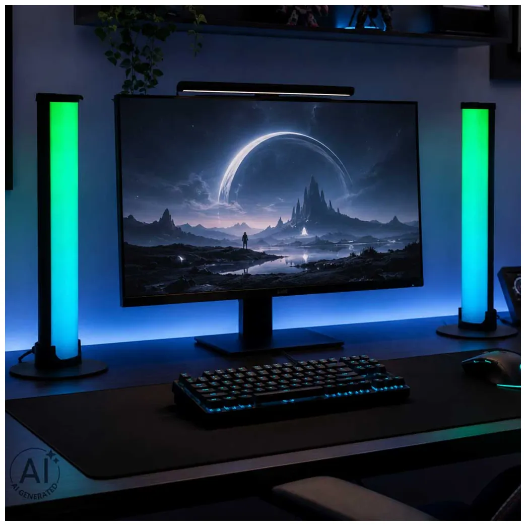 Czarne lampki gamingowe LED RGB na biurko zestaw 2 sztuk z pilotem i uchwytem - obrazek 14