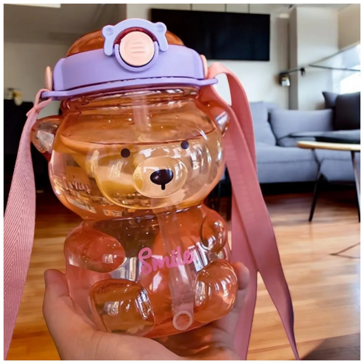Butelka na wodę z uchwytem SWEET BEAR VIOLET 1000 ML - obrazek 4