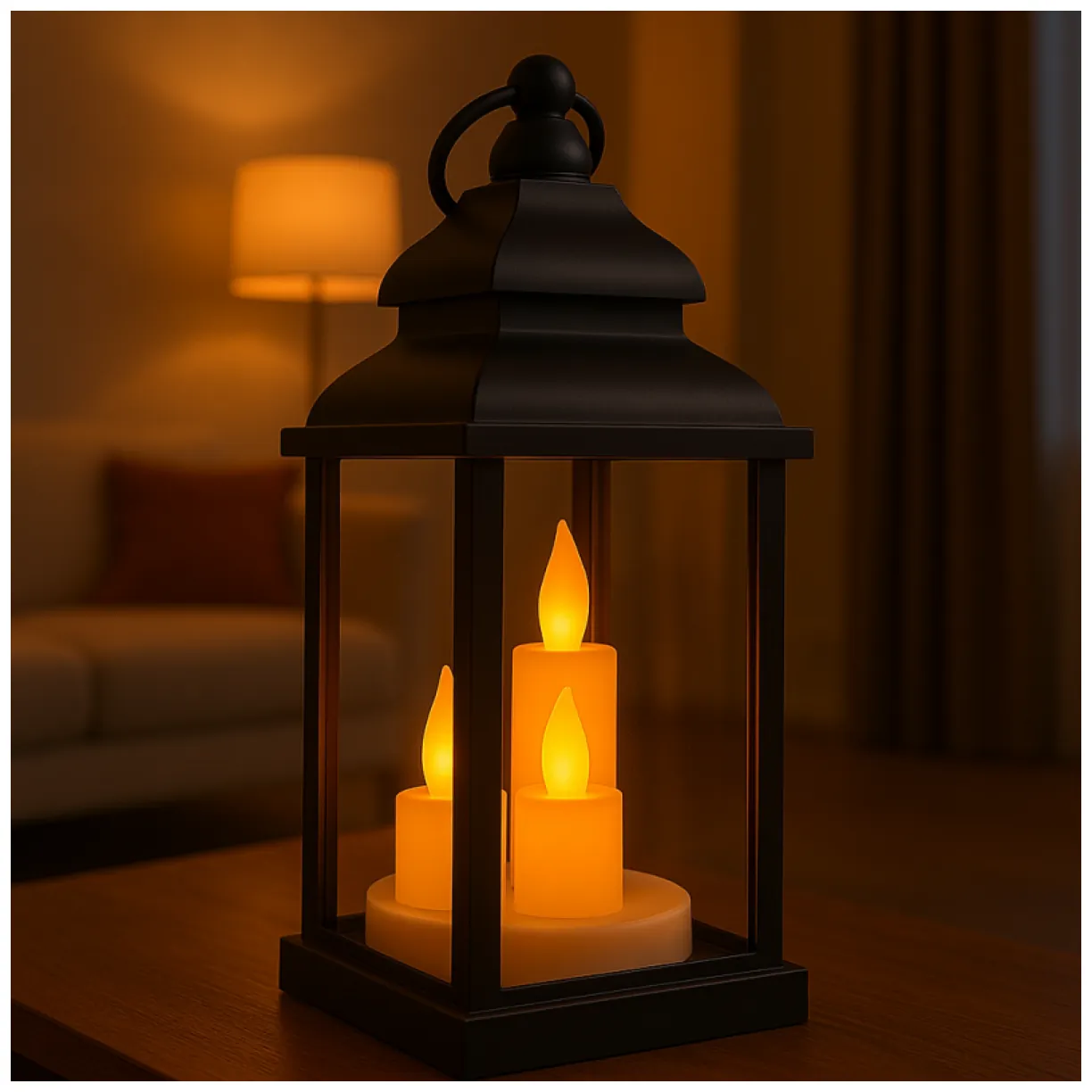 Lampion dekoracyjny LED z imitacją świec 10 x 22 cm - LAMP52CZ - obrazek 3