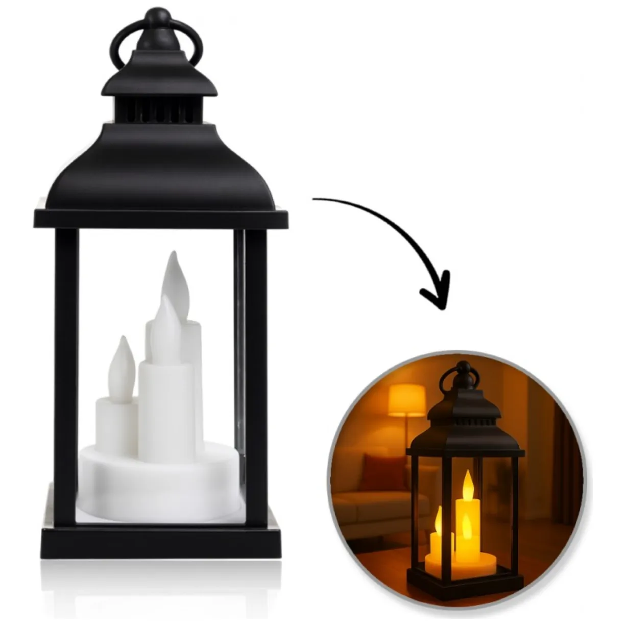 Lampion dekoracyjny LED z imitacją świec 10 x 22 cm - LAMP52CZ