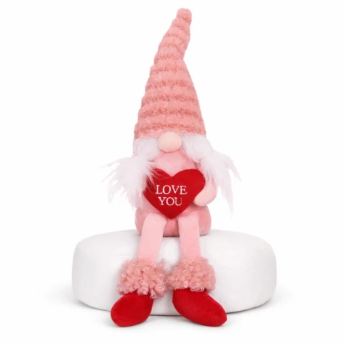 Krasnal Skrzat Walentynkowy, Figurka siedząca Puchata Róż z Sercem LOVE YOU KSN64