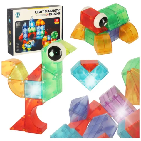 Klocki magnetyczne konstrukcyjne świecące elementy figury 3D 32el.
