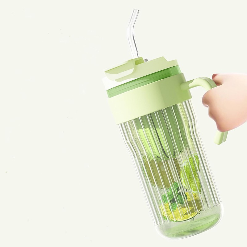 Kubek z ryflowanego szkła na Kawę Herbatę ze słomką, sitkiem i zamknięciem 550 ML CUP12FIO - obrazek 6