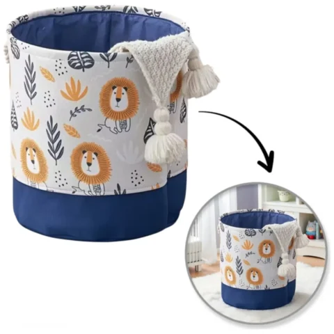 Skandynawski kosz organizer z lwami 40x35 cm na zabawki i pranie