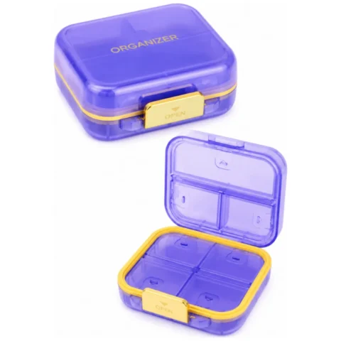 Organizer, kasetka, szkatułka na leki z przegródkami, fioletowa 8x7x3,5cm CB80FIO