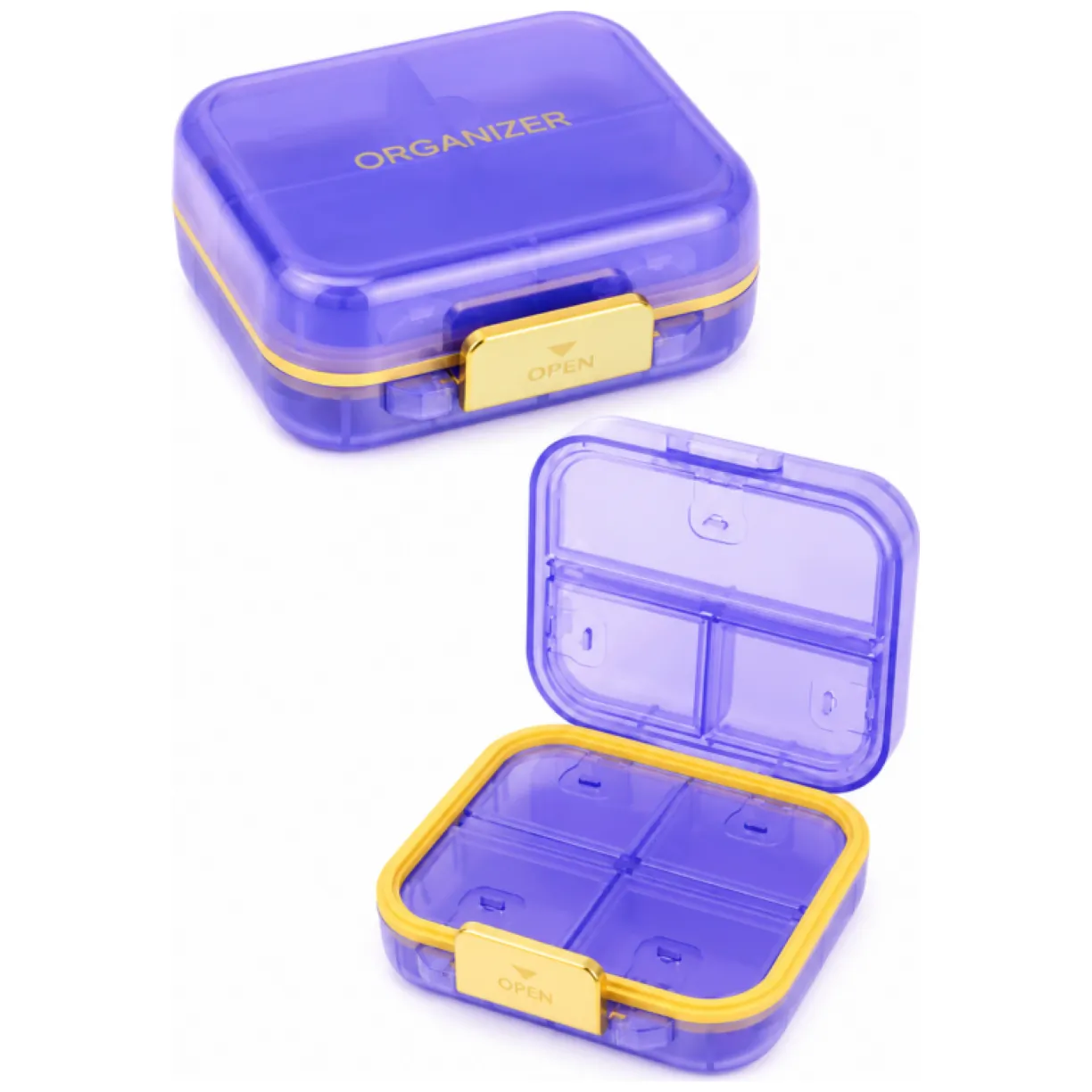 Organizer, kasetka, szkatułka na leki z przegródkami, fioletowa 8x7x3,5cm CB80FIO