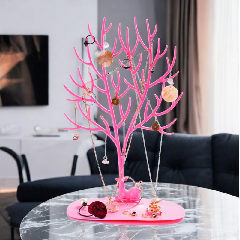 Ekspozytor na biżuterię duży- naszyjnik, pierścionki różowe drzewo E32R - obrazek 2