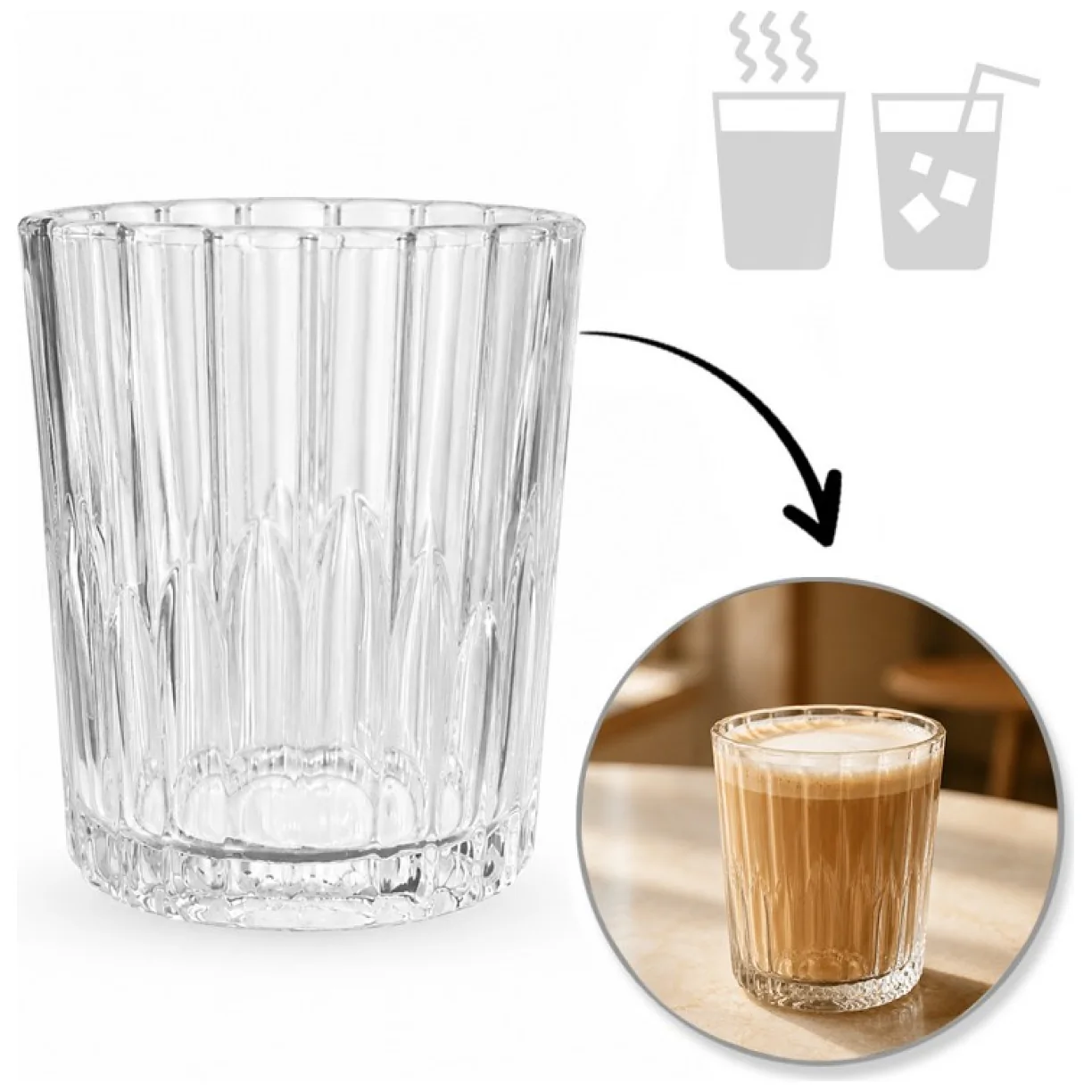Zestaw 6 wysokich szklanek ryflowanych do latte i drinków 210 ml - obrazek 2
