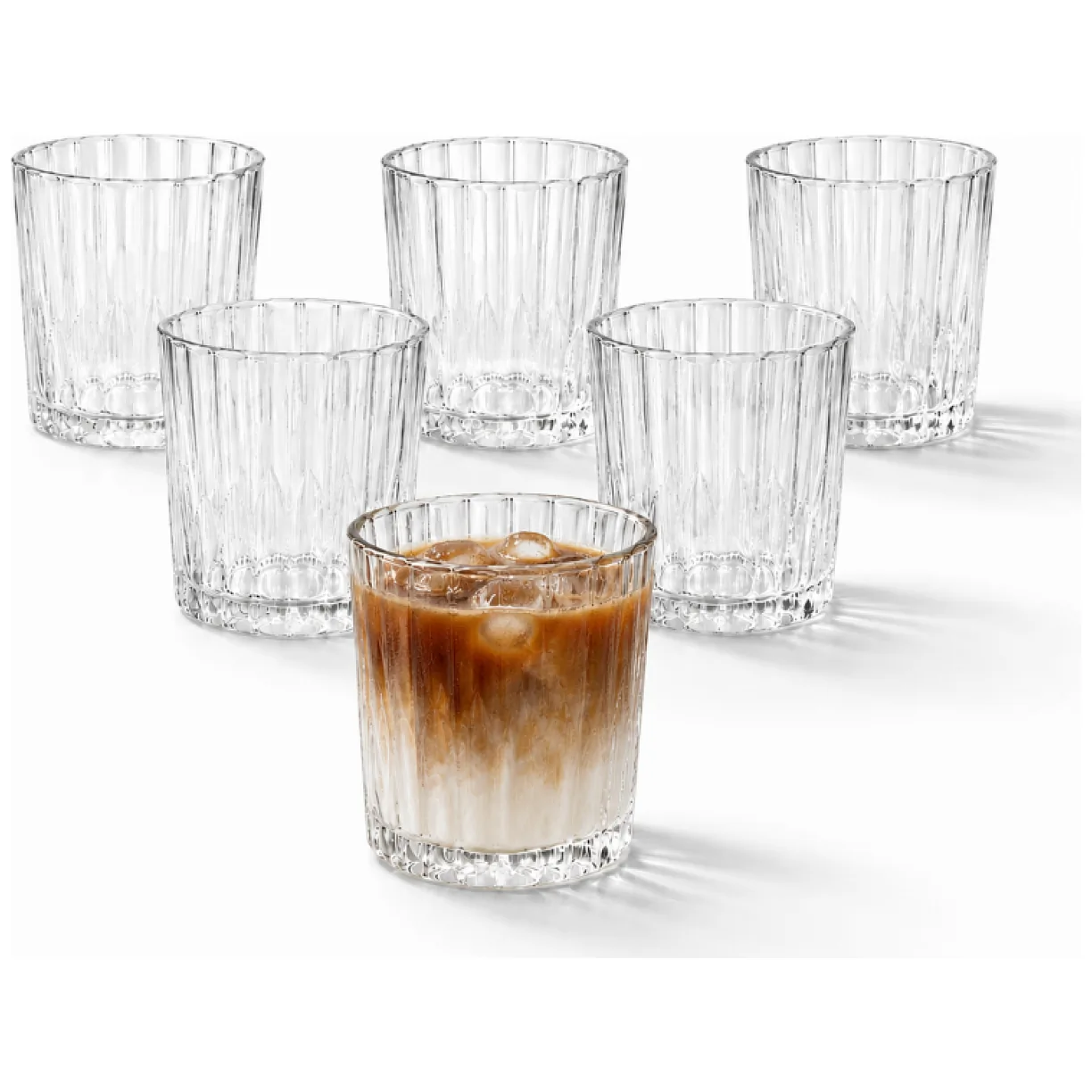 Zestaw 6 wysokich szklanek ryflowanych do latte i drinków 210 ml