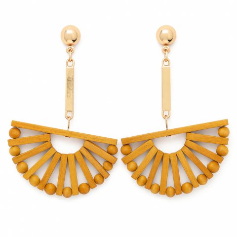 Kolczyki wiszące duże drewniane półkola K1080