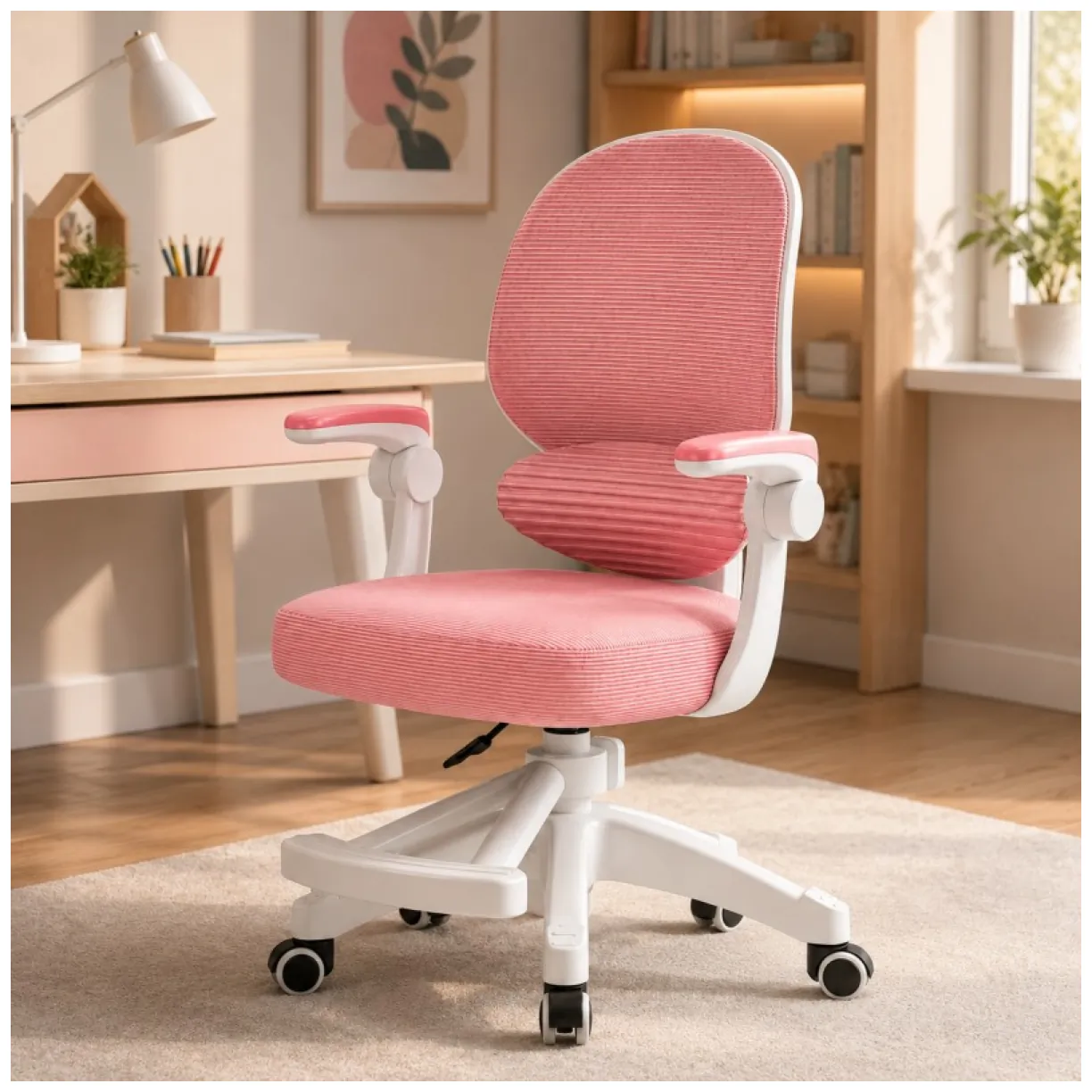 Fotel gamingowy, obrotowy do biurka dziecięcego KIDS LIGHT PINK - obrazek 4