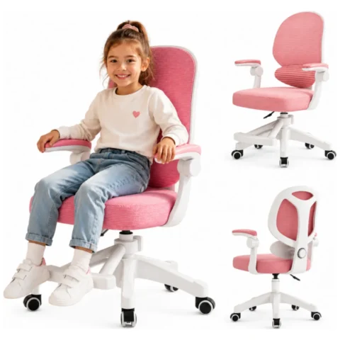 Fotel gamingowy, obrotowy do biurka dziecięcego KIDS LIGHT PINK
