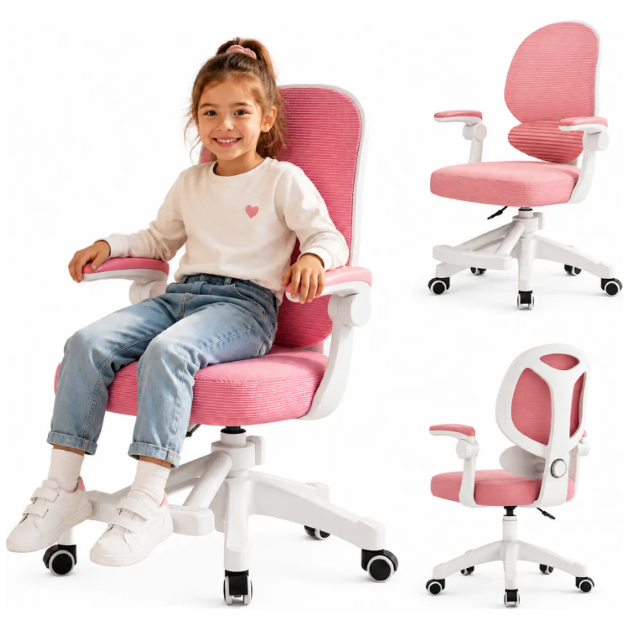 Fotel gamingowy, obrotowy do biurka dziecięcego KIDS LIGHT PINK