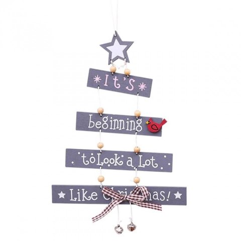 Ozdoba świąteczna drewniana choinka szara KSN67