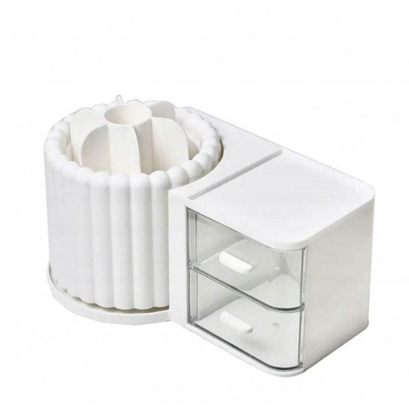 Organizer na przybory, kosmetyki, ryflowany obrotowy biały CB58 - obrazek 2