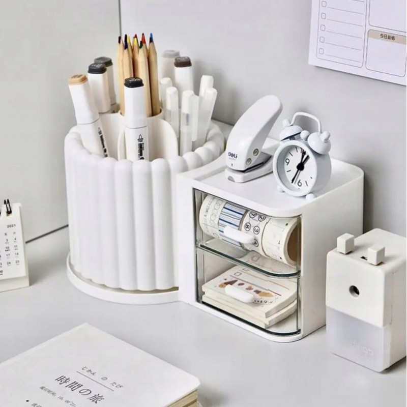 Organizer na przybory, kosmetyki, ryflowany obrotowy biały CB58 - obrazek 4