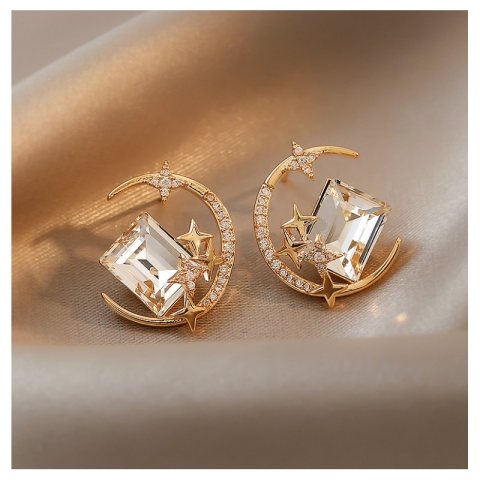 KOLCZYKI przy uchu moon kryształki  K1657