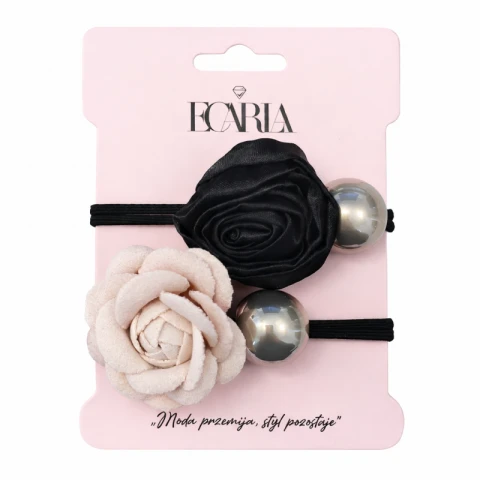 Zestaw frotek gumek z różą i perłą 2w1 na plakietce GUM164