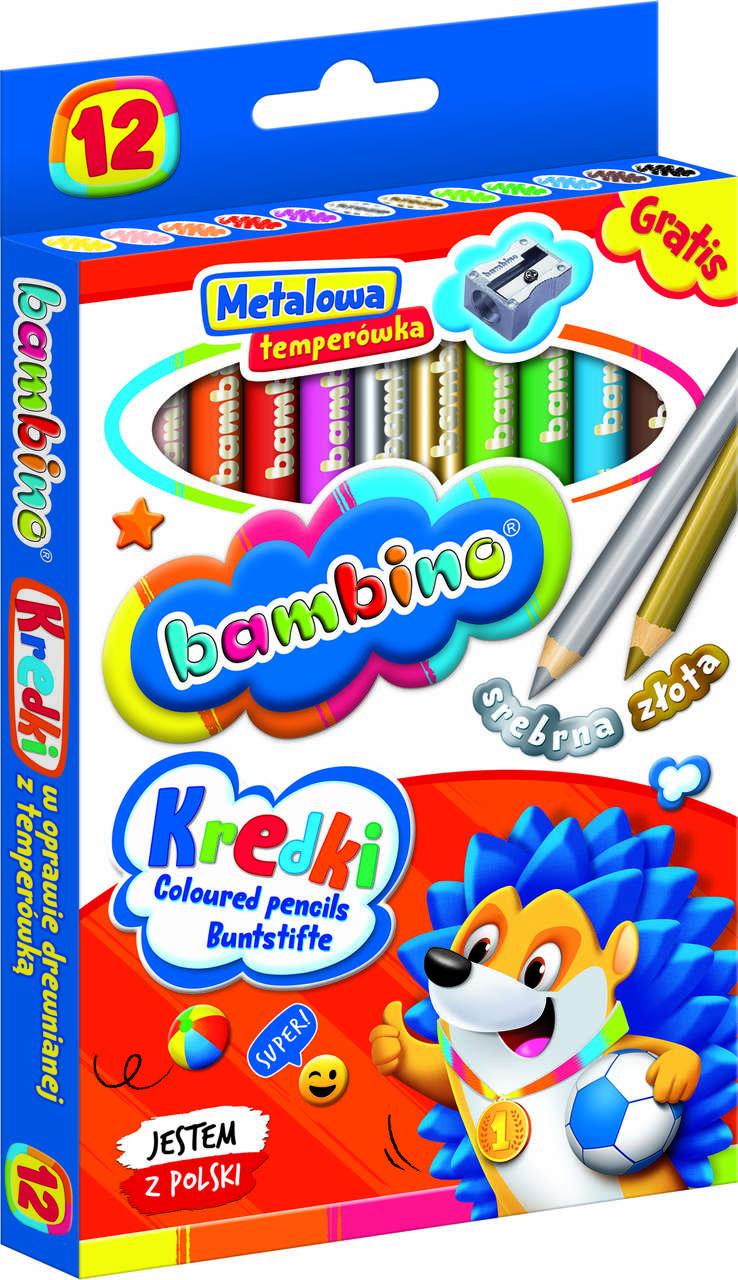 Kredki ołówkowe okrągłe grube Bambino 12 kolorów temperówka - Image 4