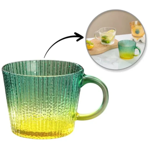 Filiżanka szklanka ryflowana duża butelkowa zieleń ombre 380 ml 1szt SZK176