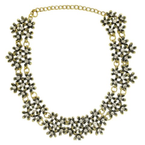 NASZYJNIK AŻUROWY KWIATUSZKI STARE ZŁOTO N261Z