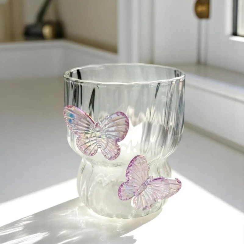 Szklanka ryflowana, z falowanymi ściankami, MOTYLKI fiolet 260 ml 1szt SZK162 - obrazek 3