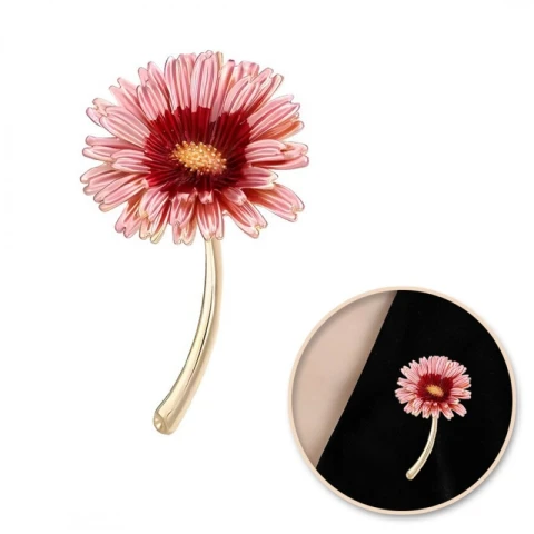 Broszka ozdobna emaliowana różowa stokrotka ombre BZ199