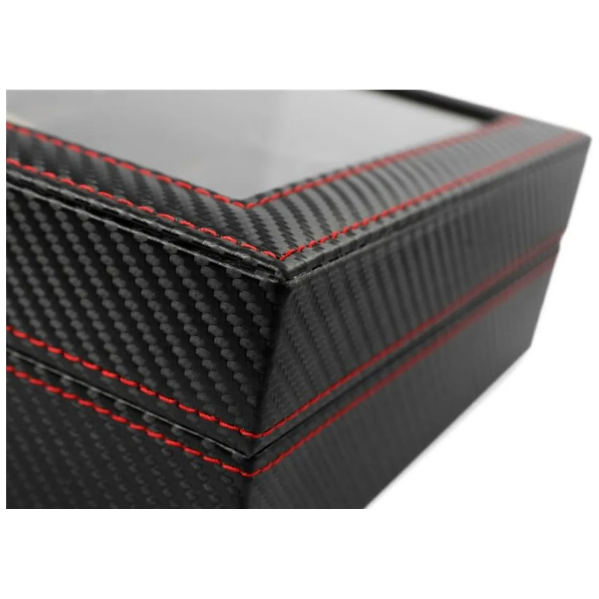 Szkatułka pudełko na zegarki na 10szt Karbon czarny, przeszycia 28 x 22 x 8cm - obrazek 6