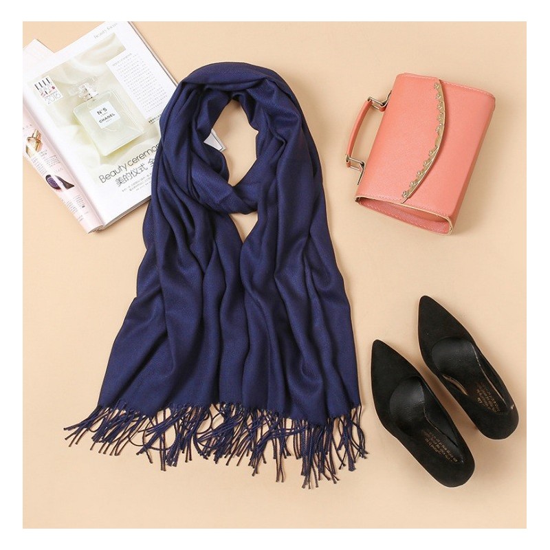 Szal z frędzlami, chusta granatowy SZA40GRAN - obrazek 2