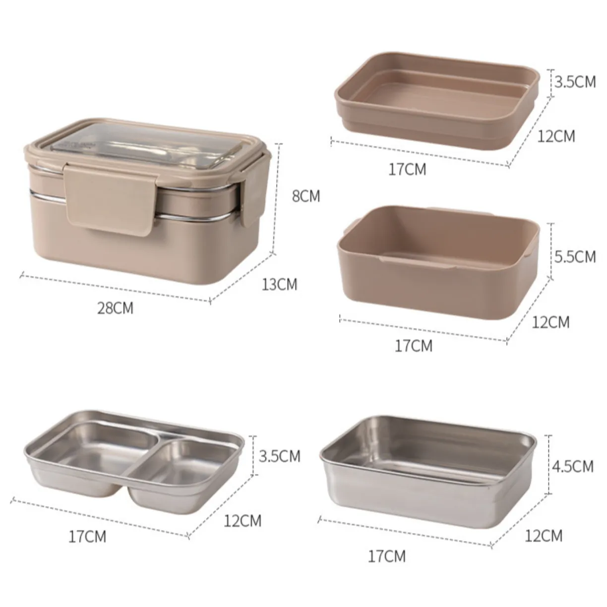 Śniadaniówka LUNCH BOX z widelcem, stal nierdzewna, 2 poziomy, ciemny róż PJM50CR - obrazek 10