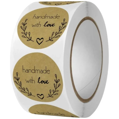 500 sztuk naklejek HANDMADE with love na taśmie średnica 25mm dekoracyjne naklejki samoprzylepne etykiety NNK11