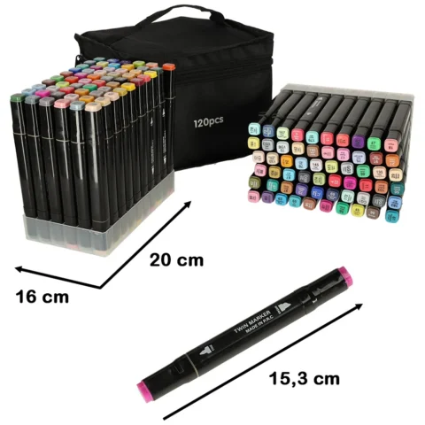 Markery dwustronne mazaki alkoholowe w etui 120 + podstawka