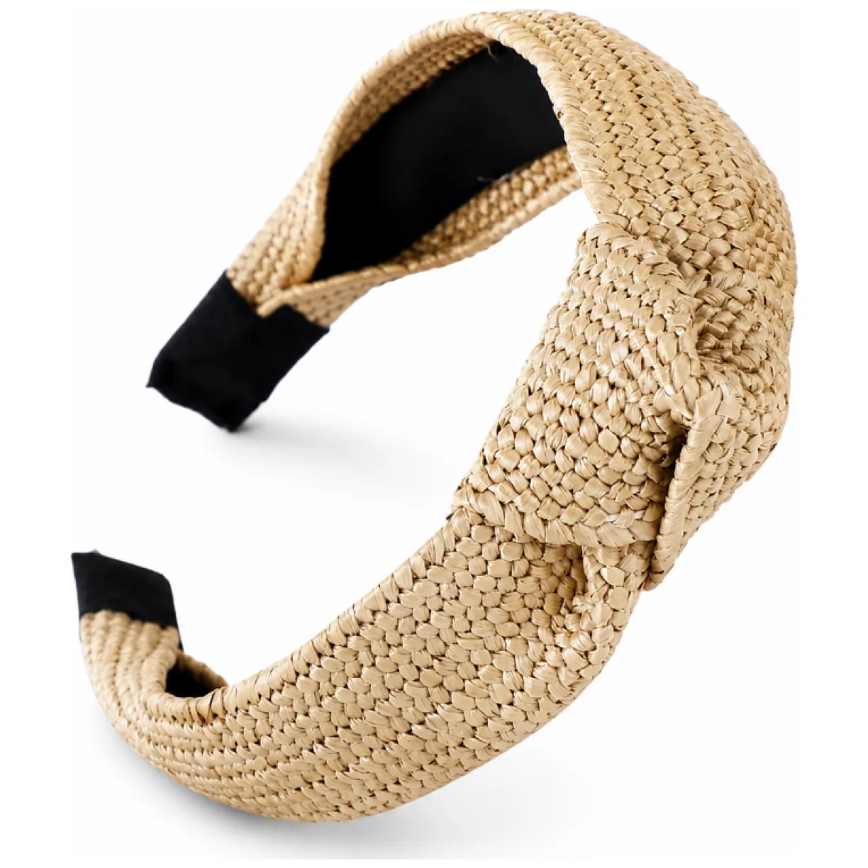 Opaska do włosów, turban BOHO wiklinowa pleciona, kremowa, brązowa - obrazek 5
