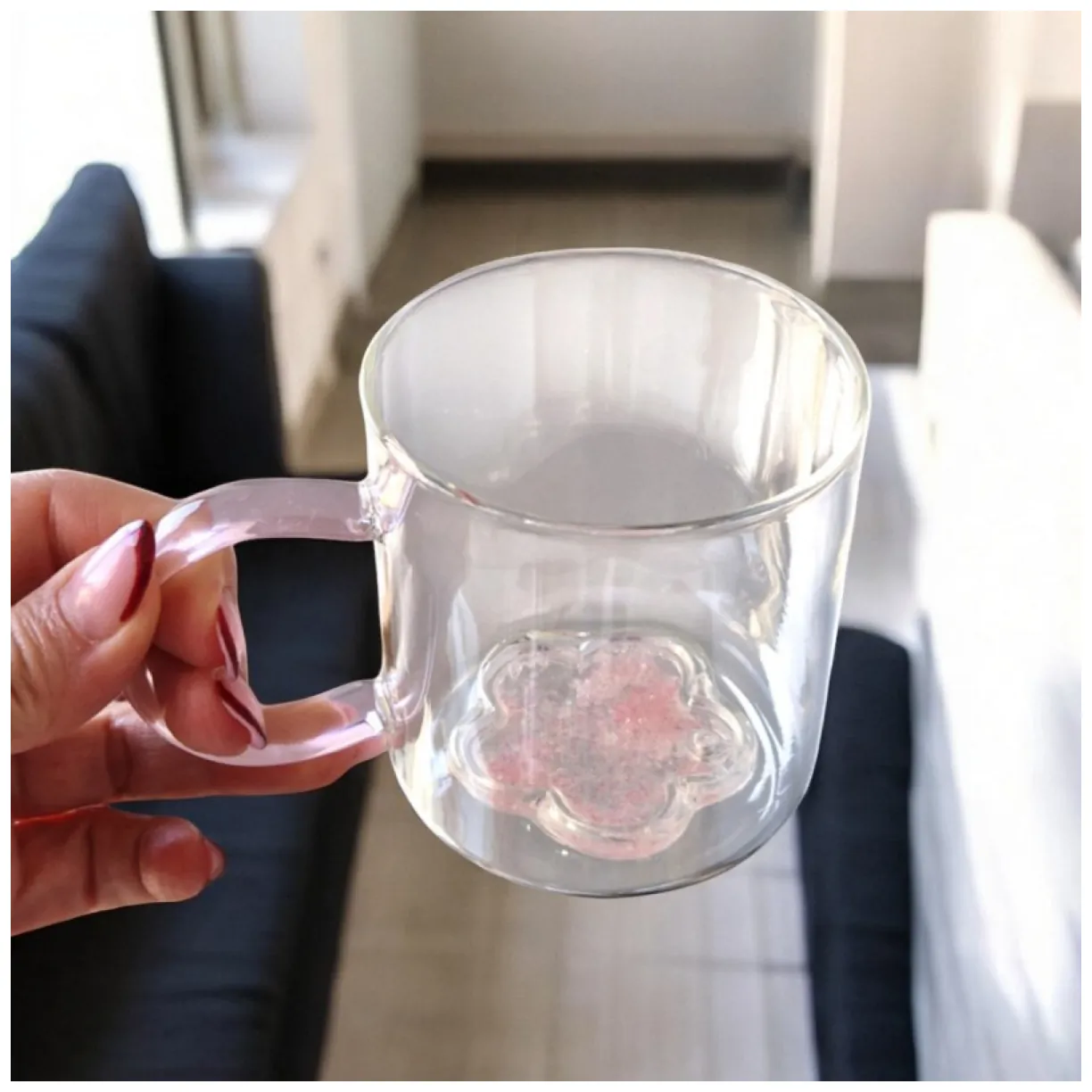 Szklanka termiczna z brokatowtym kwiatkiem w środku 250 ml - SZK143 - obrazek 4
