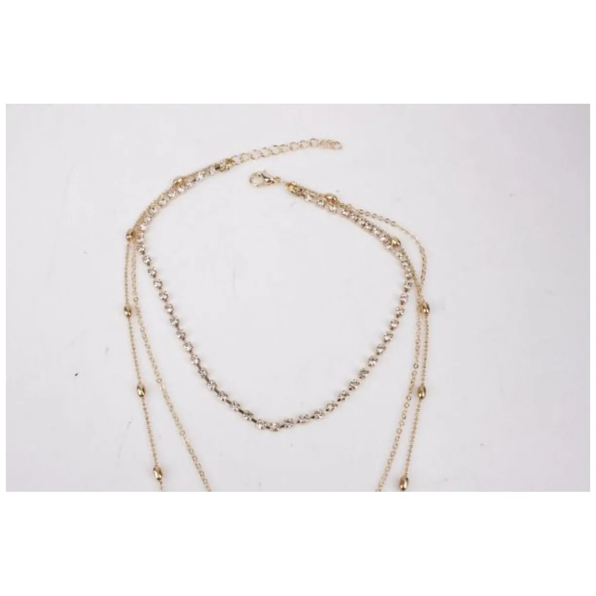 NASZYJNIK CHOKER TRZYCZĘŚCIOWY Z PEREŁKĄ I KRYSZTAŁKAMI N546 - obrazek 2